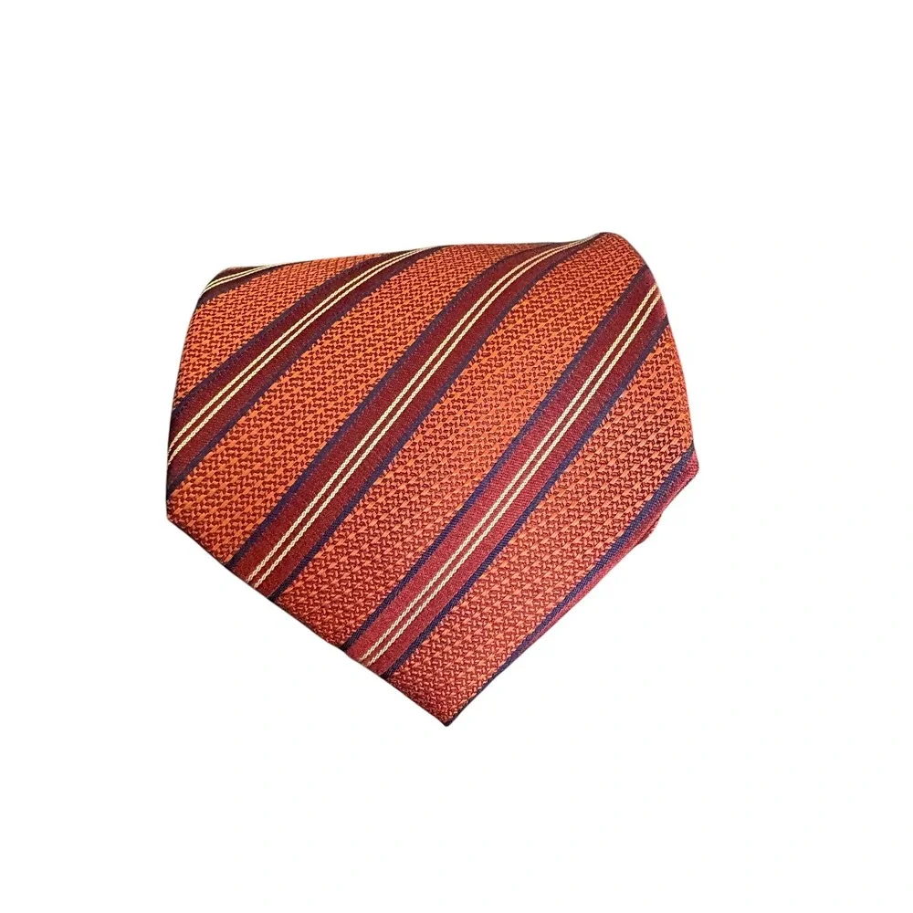 Zarrano Platinum Tie Orange Burgundy Striped 100% Silk Mens‎ 59 x 3.25